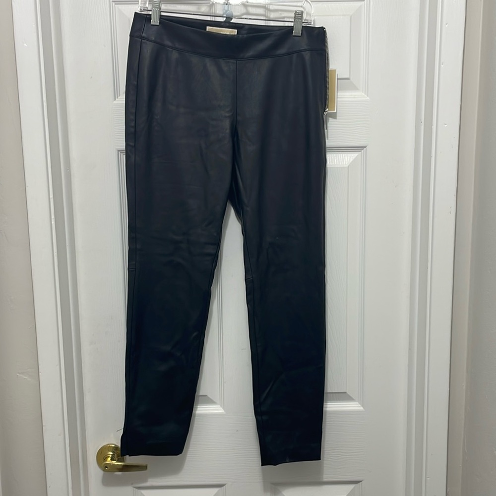 Michael Kors Black Pleather Straight Leg Pants